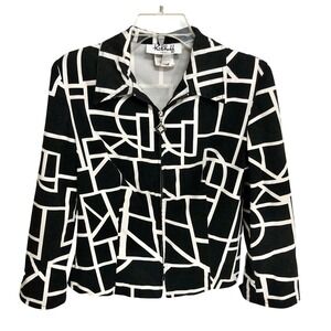 Ribkoff‎ Trends Half Sleeve Jacket Womens 6 (S) Funky Black/White Abstract 90s
